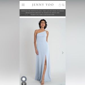 One Shoulder Whisper Blue Jenny Yoo Bridesmaid Dress in Size 6